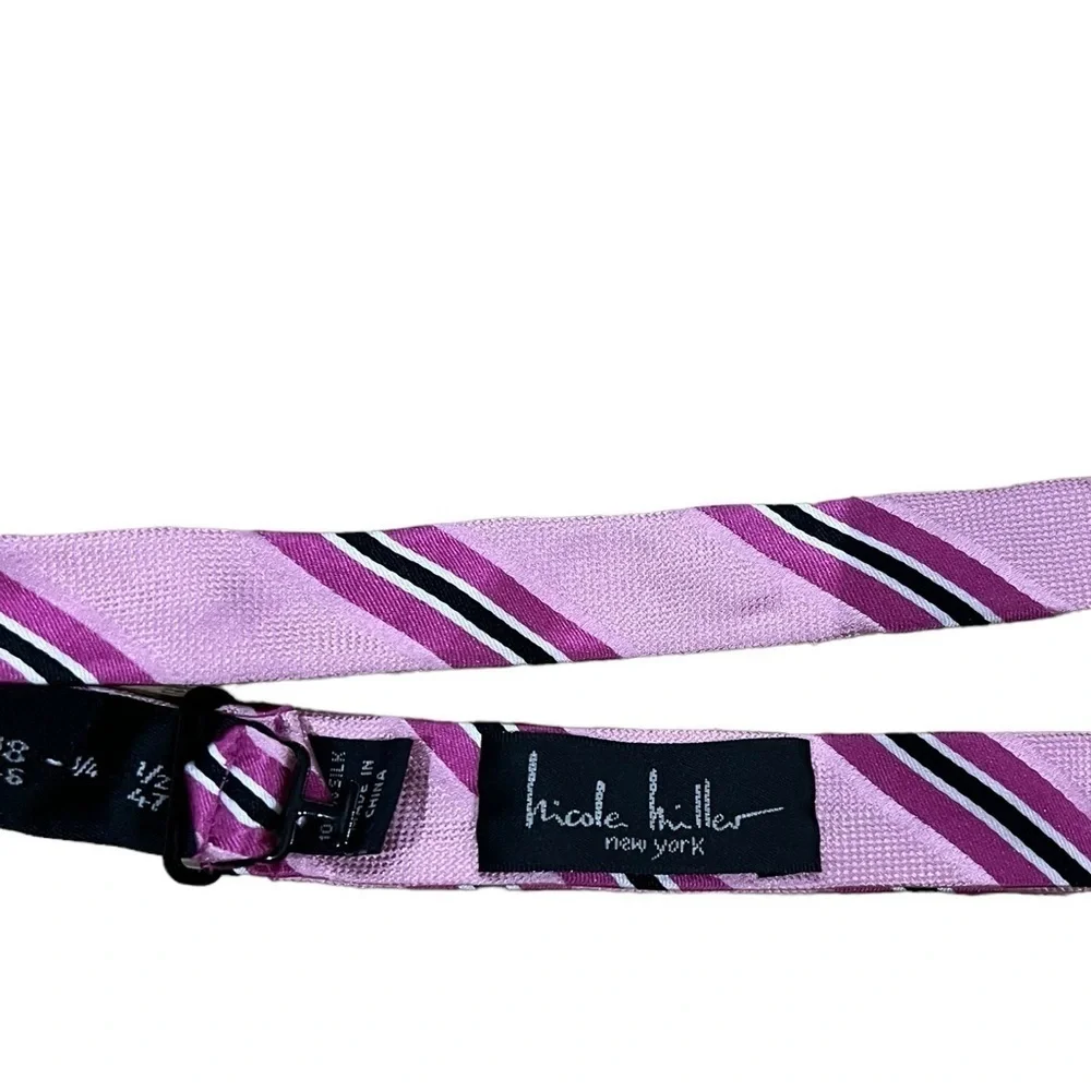 Nicole Miller Pink Striped Silk Bow Tie